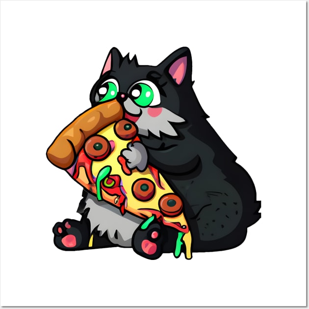 Fat cat eating pizza Wall Art by Meowsiful